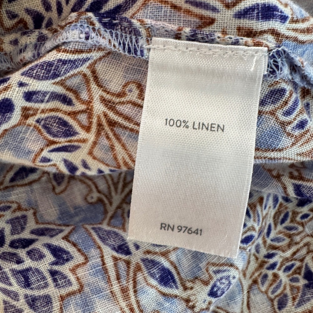J Jill Linen Floral Puff Sleeve Ruffle Boho Top Oversized Small Artsy‎ Cottage - Picture 4 of 8